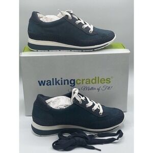 Walking Cradles Navy Leather Dylan Nubuck Sneaker - Women Size 7